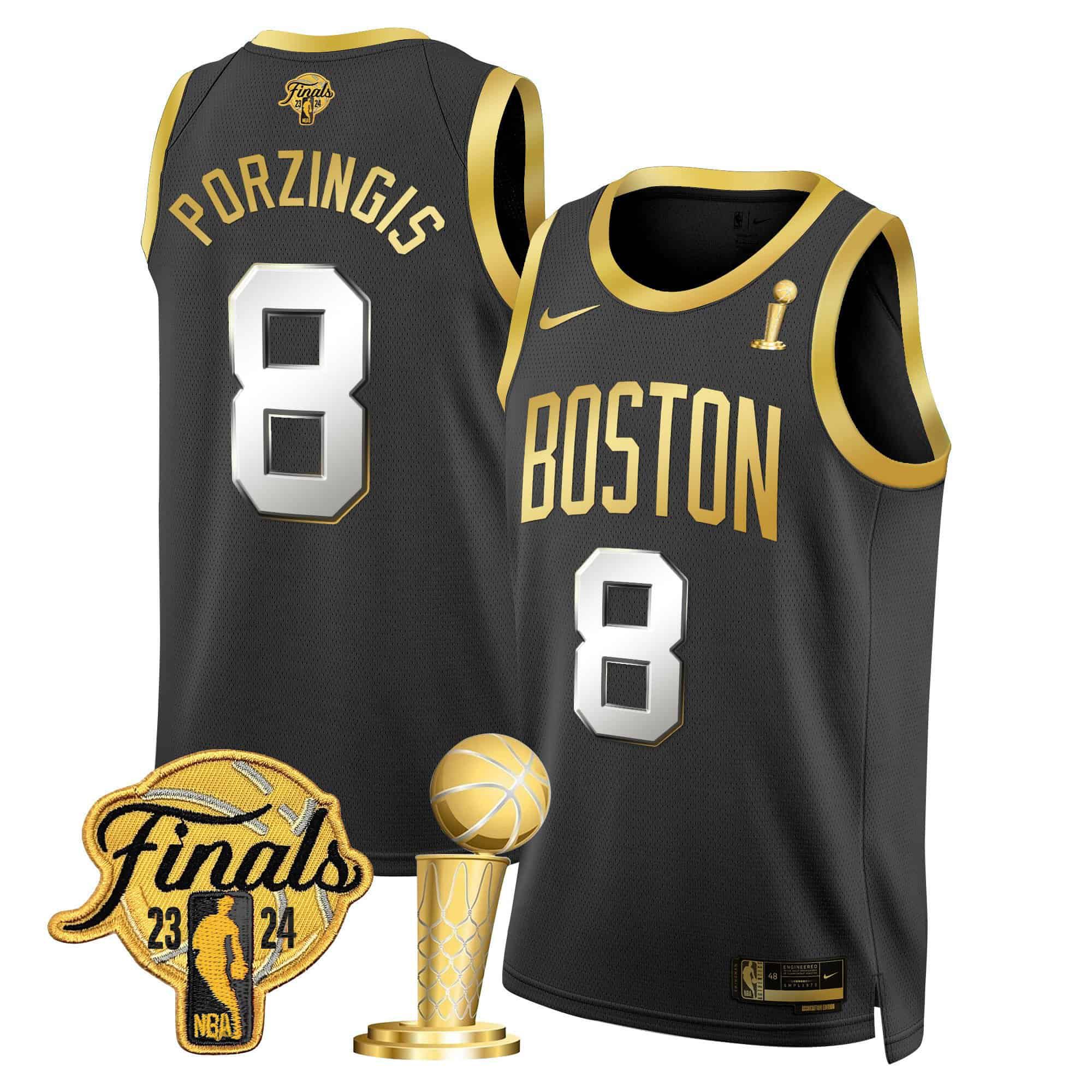 Men Boston Celtics #8 Porzingis Black 2024 Nike Final & Champions Patch Swingman NBA Jersey